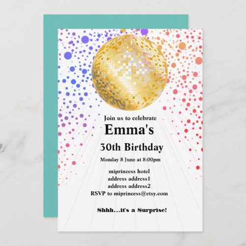 disco party dance party 70s gold disco ball invitation