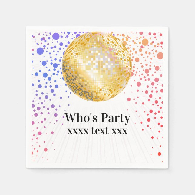 disco party dance party 70s gold disco ball napkins (Front)