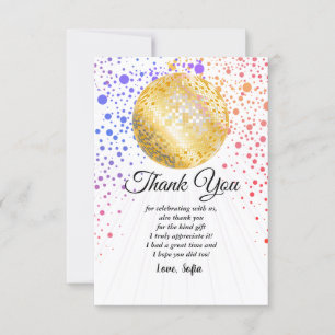 disco party dance party 70s gold disco ball thank you card