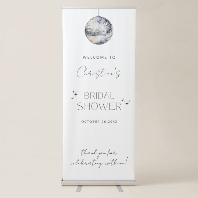 Disco Party Disco Ball Welcome Bridal Shower Retractable Banner (Front)
