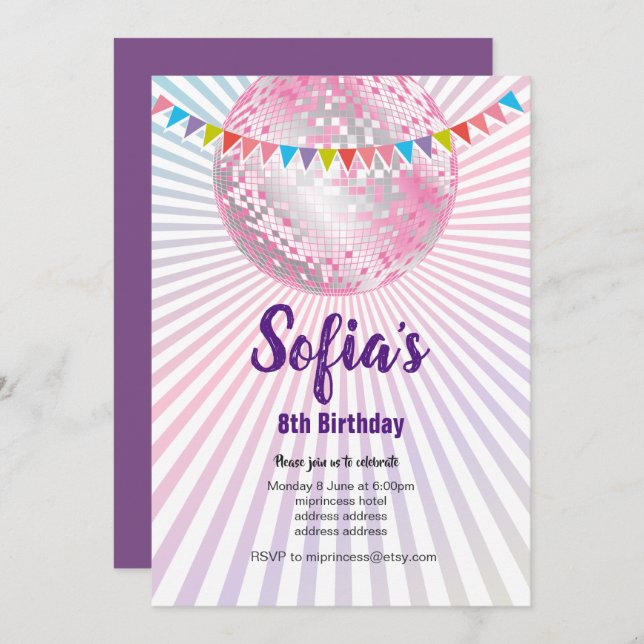 disco party, glitter, dance, party invitation (Front/Back)