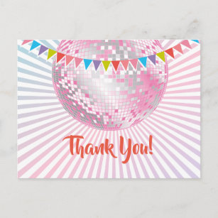 Pink Disco Lights Personalized Party Thank You Cards 