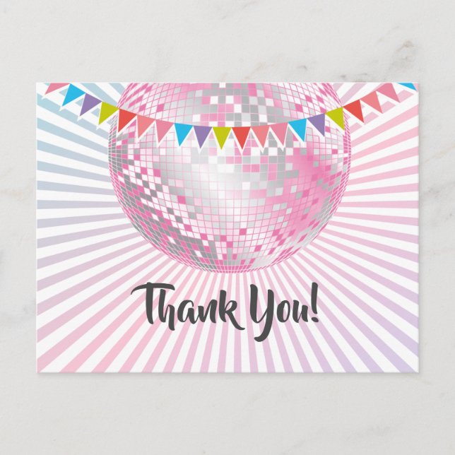 disco party, glitter, dance, party thank you card (Front)