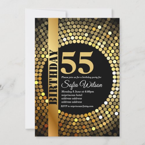 Disco party gold 70s birthday party invitation