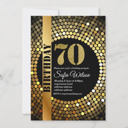 Disco party gold 70s birthday party invitation