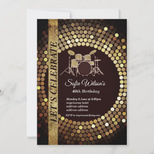 Disco party, gold, music, birthday party invitation