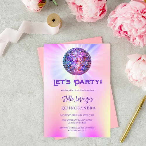 Disco party holographic Quinceanera Invitation