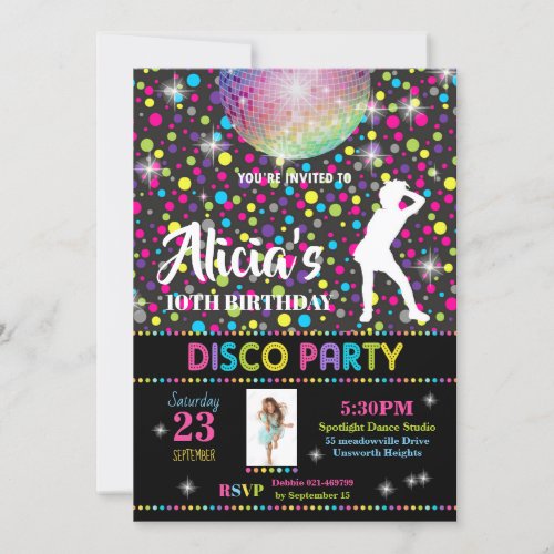 Disco Party Invitation Girl Dance Birthday Invite
