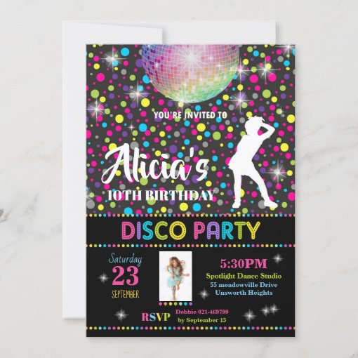 Disco Party Invitation Girl Dance Birthday Invite | Zazzle