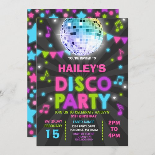 Disco Party Invitation Glow Disco Party Invite