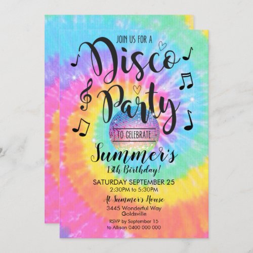 Disco Party Invitation Tie Dye Disco Party