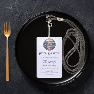 Disco party lavender violet birthday invitation badge