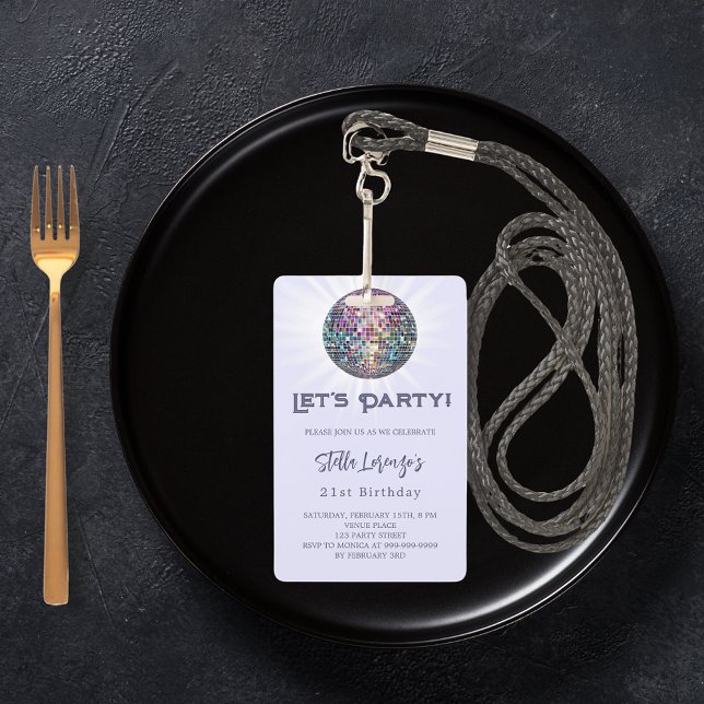 Disco party lavender violet birthday invitation badge (Creator Uploaded)