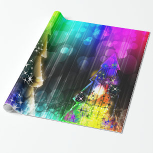 Disco Party Neon Lights Christmas Trees Wrapping Paper
