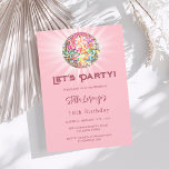 Disco party pink birthday invitation<br><div class="desc">A girly and feminine 18th (or any age) party invitation. A blush pink background color. Decorated with a colorful disco ball. Text: Let's Party! Personalize and add a name and party details. The name is written with a hand lettered style script.</div>