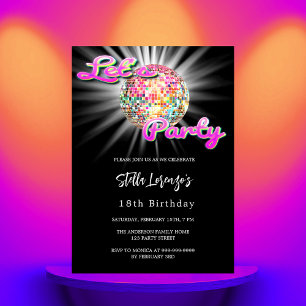 Disco party pink black birthday invitation