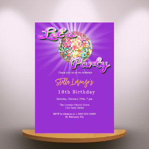Disco party pink purple birthday invitation