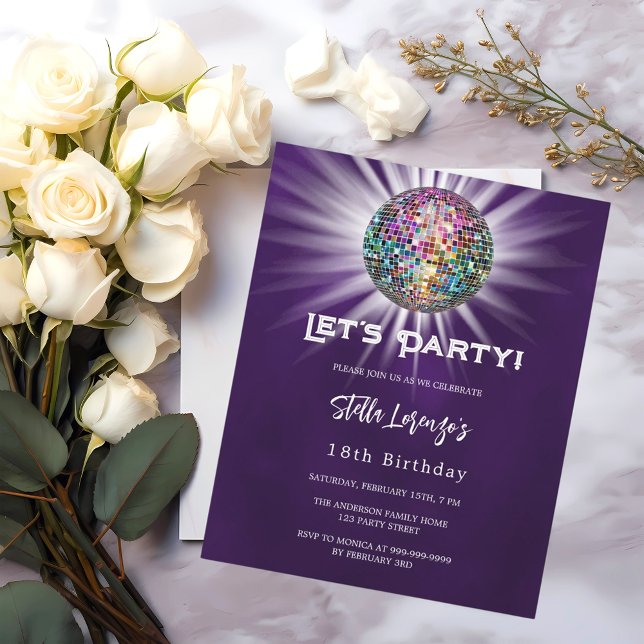 Disco party purple birthday invitation (Creator Uploaded)