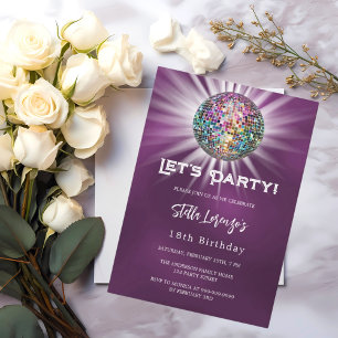 Disco party purple birthday invitation