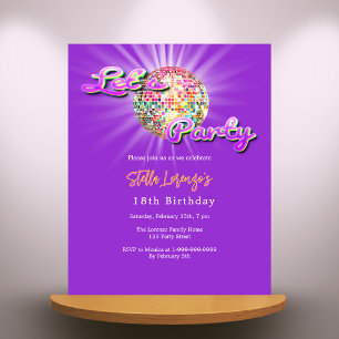 Disco party purple pink birthday invitation