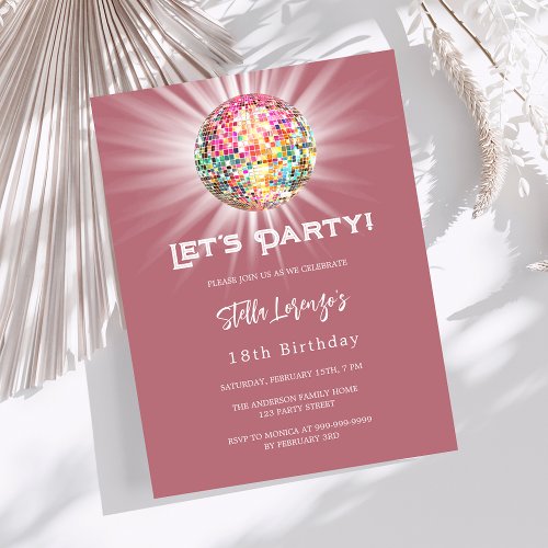 Disco party rose gold birthday invitation
