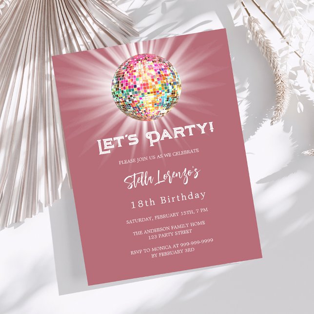 Disco party rose gold birthday invitation (Creator Uploaded)