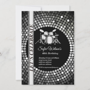 Disco party, sliver music, birthday party invitation