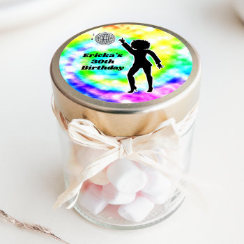 Disco Party Tie Dye Adult Retro Birthday Party  Classic Round Sticker by allpetscherished at Zazzle