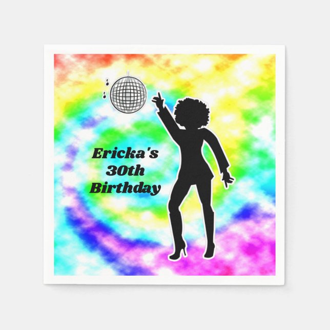 Disco Party Tie Dye Adult Retro Birthday Party   Napkins (Front)