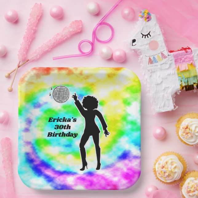 Disco Party Tie Dye Adult Retro Birthday Party  Paper Plates (Party)