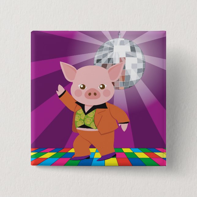 disco pig on the dance floor button (Front)