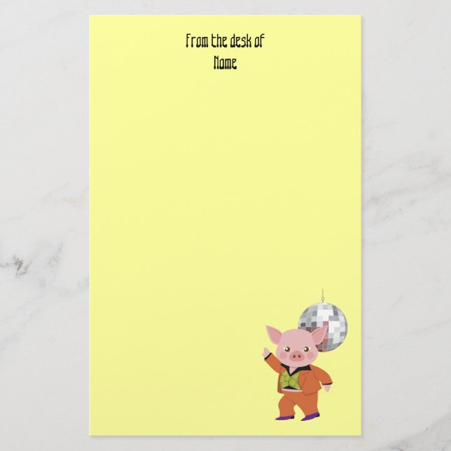 Disco pig with disco ball stationery (Front)