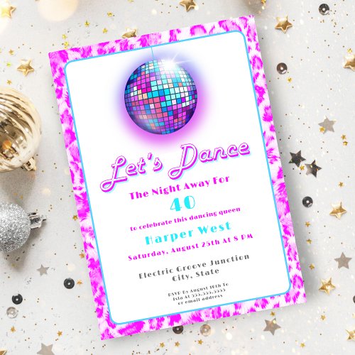 Disco Pink Leopard Print Retro Dance Birthday Invitation