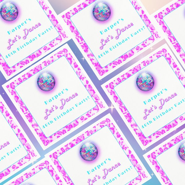 Disco Pink Leopard Print Retro Dance Birthday Napkins (Get Groovy: 'Let's Dance' Disco Ball Party Napkin for Retro-inspired Celebrations.)