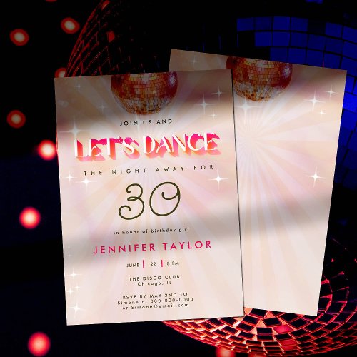 Disco Pink Retro Red Dance 30th Birthday Party Invitation