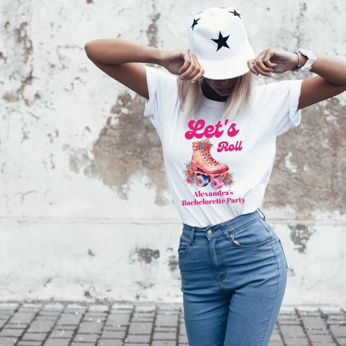Disco Pink Retro Roller Skating  Bachelorette Part T_Shirt