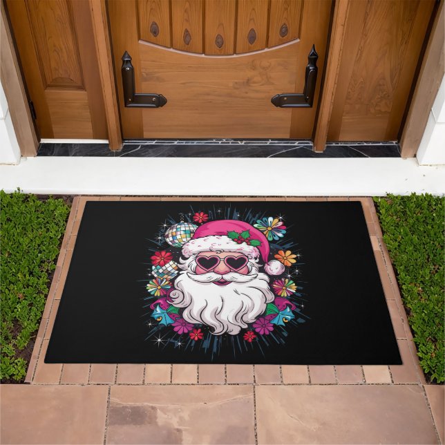 Disco Pink Santa Christmas Funny Xmas Party  Doormat (Outdoor)