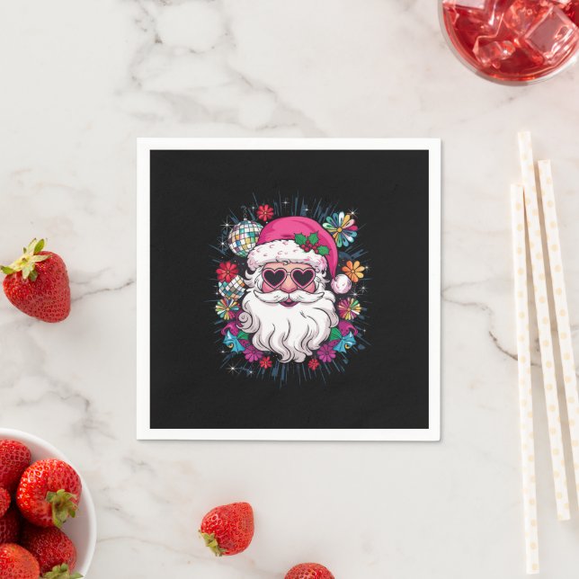 Disco Pink Santa Christmas Funny Xmas Party  Napkins (Insitu)