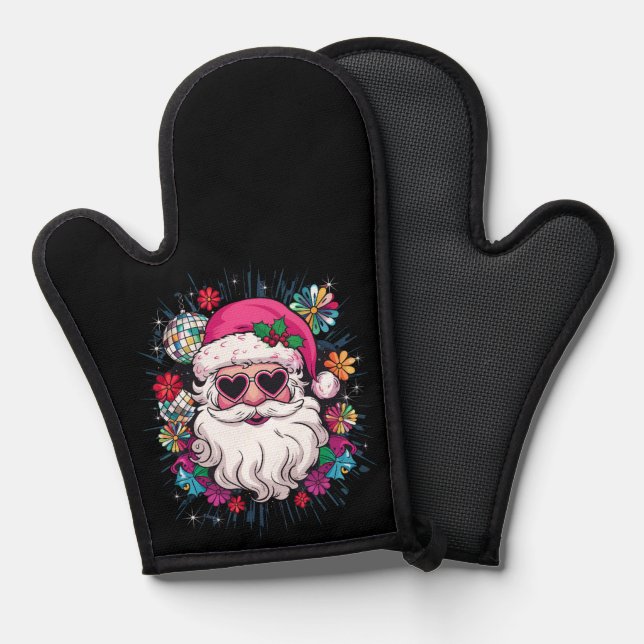 Disco Pink Santa Christmas Funny Xmas Party  Oven Mitt (Front/Back)