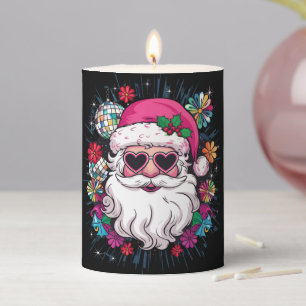 Disco Pink Santa Christmas Funny Xmas Party Pillar Candle