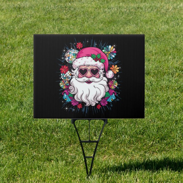 Disco Pink Santa Christmas Funny Xmas Party  Sign (Insitu)