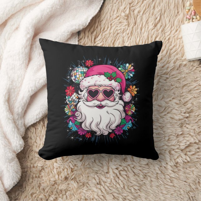 Disco Pink Santa Christmas Funny Xmas Party  Throw Pillow (Blanket)