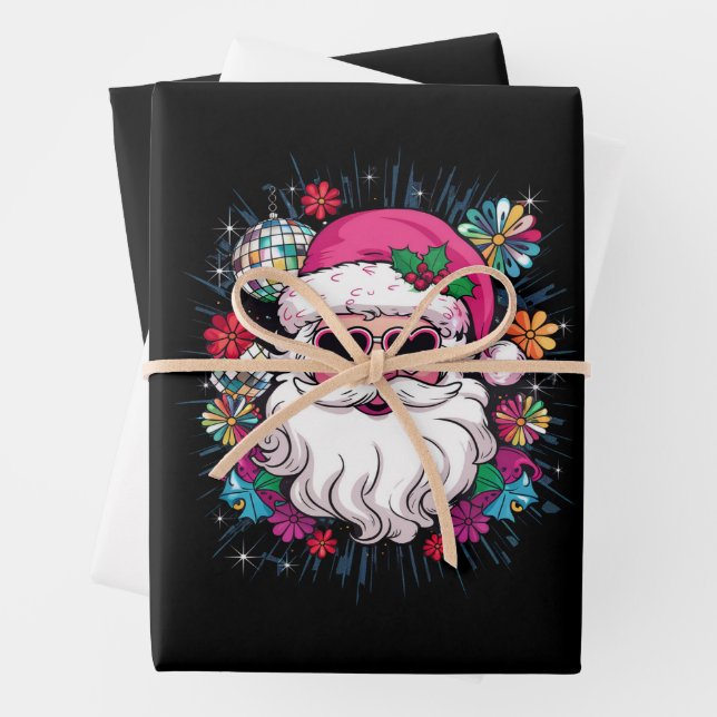 Disco Pink Santa Christmas Funny Xmas Party  Wrapping Paper Sheets (In situ)