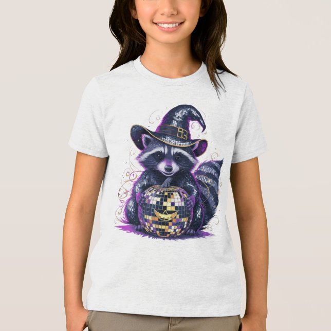 Disco Raccoon Halloween T-Shirt - Vibrant Witch Ha Tri-Blend Shirt (Front)