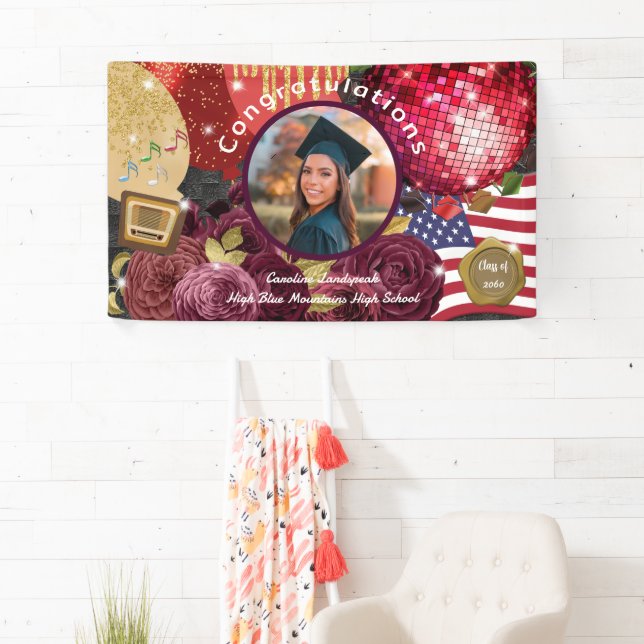 Disco Red Ball, USA Flag Welcome Banner (Insitu)