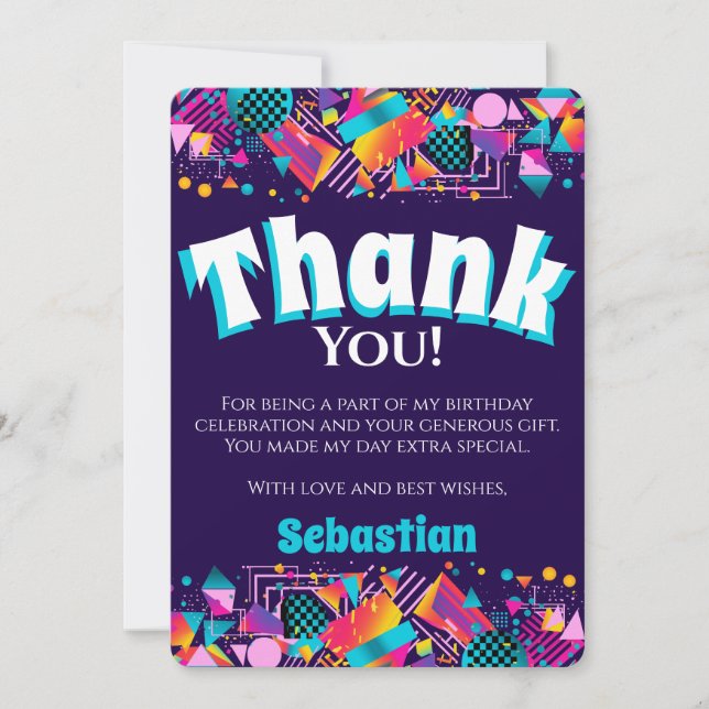 Disco Retro Birthday Party Thank You Card (Front)