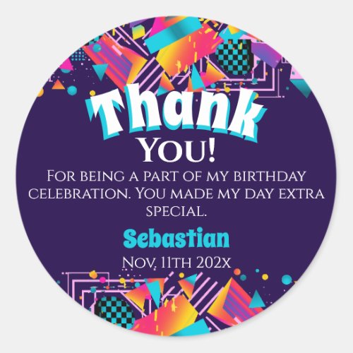 Disco Retro Birthday Party Thank You Classic Round Sticker