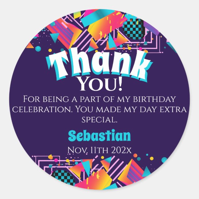 Disco Retro Birthday Party Thank You Classic Round Sticker (Front)