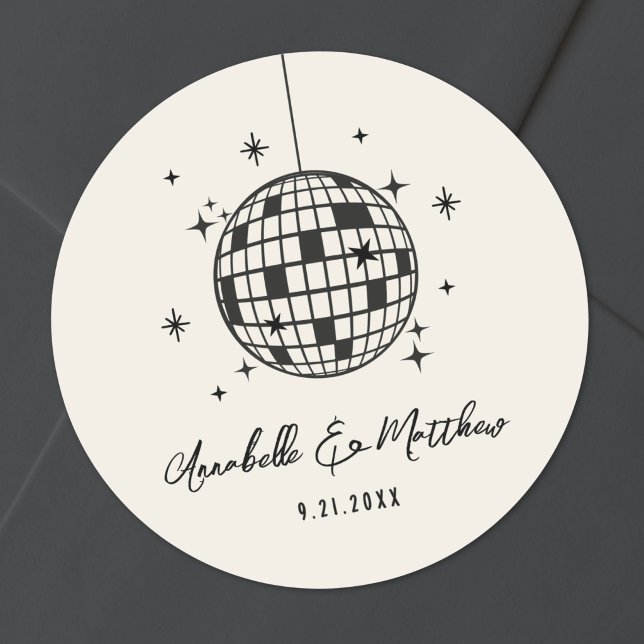 Disco Retro Hand Drawn Wedding Classic Round Sticker (Disco Retro Hand Drawn Wedding Classic Round Sticker)