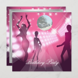 Disco Retro Pink Birthday Party Invitation